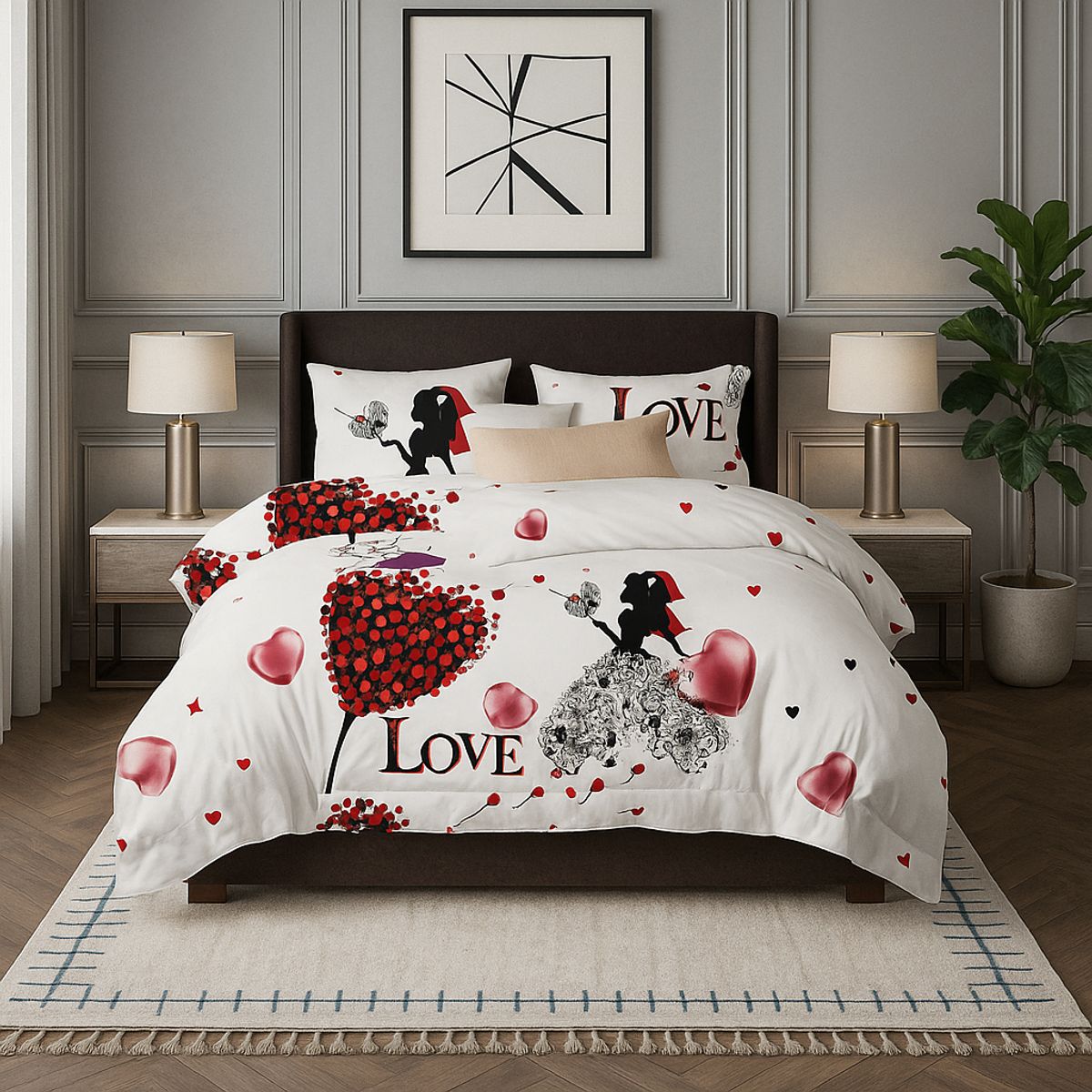 ARMONIA - Juego de cama King 25 plazas diseño Love Corazón modelo 631