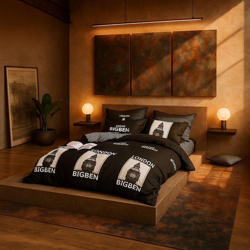 ARMONIA - Juego de cama cama Queen de 2 plazas diseño London Big Ben modelo 628