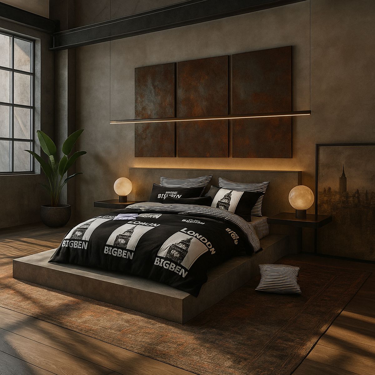 ARMONIA - Juego de sábanas 2 plazas Queen diseño London Big Ben modelo 628