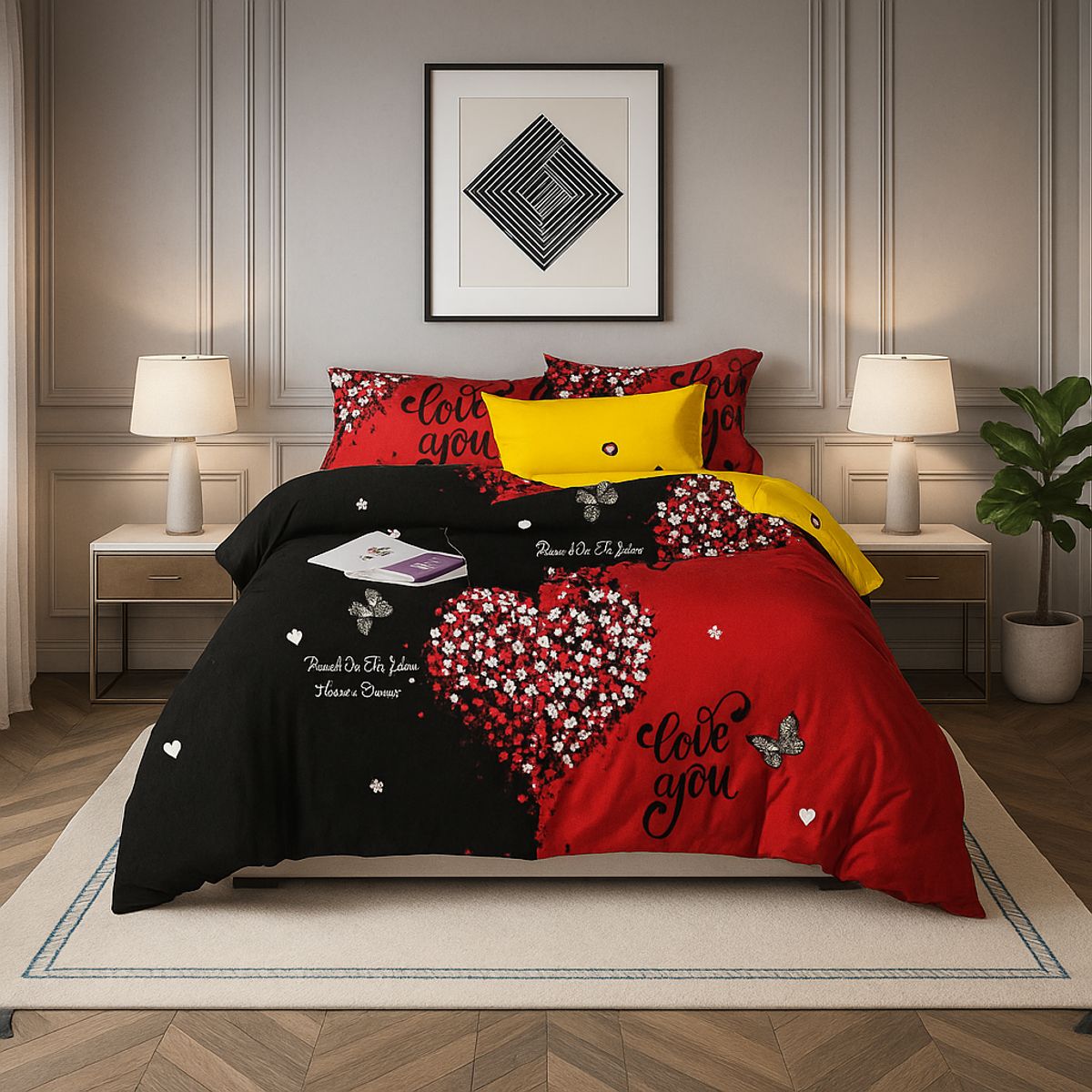 ARMONIA - Juego de sábanas Queen para cama de 2 plazas Corazón Rojo 2 Plazas 620