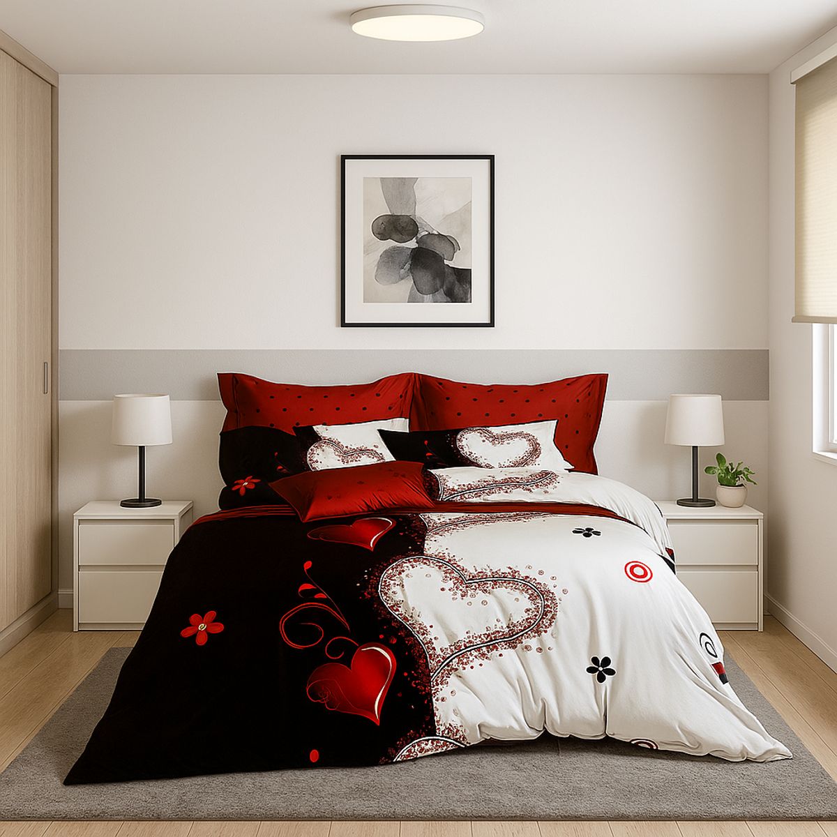 ARMONIA - Juego sabanas King 25 plazas diseño Queen Corazones modelo 635