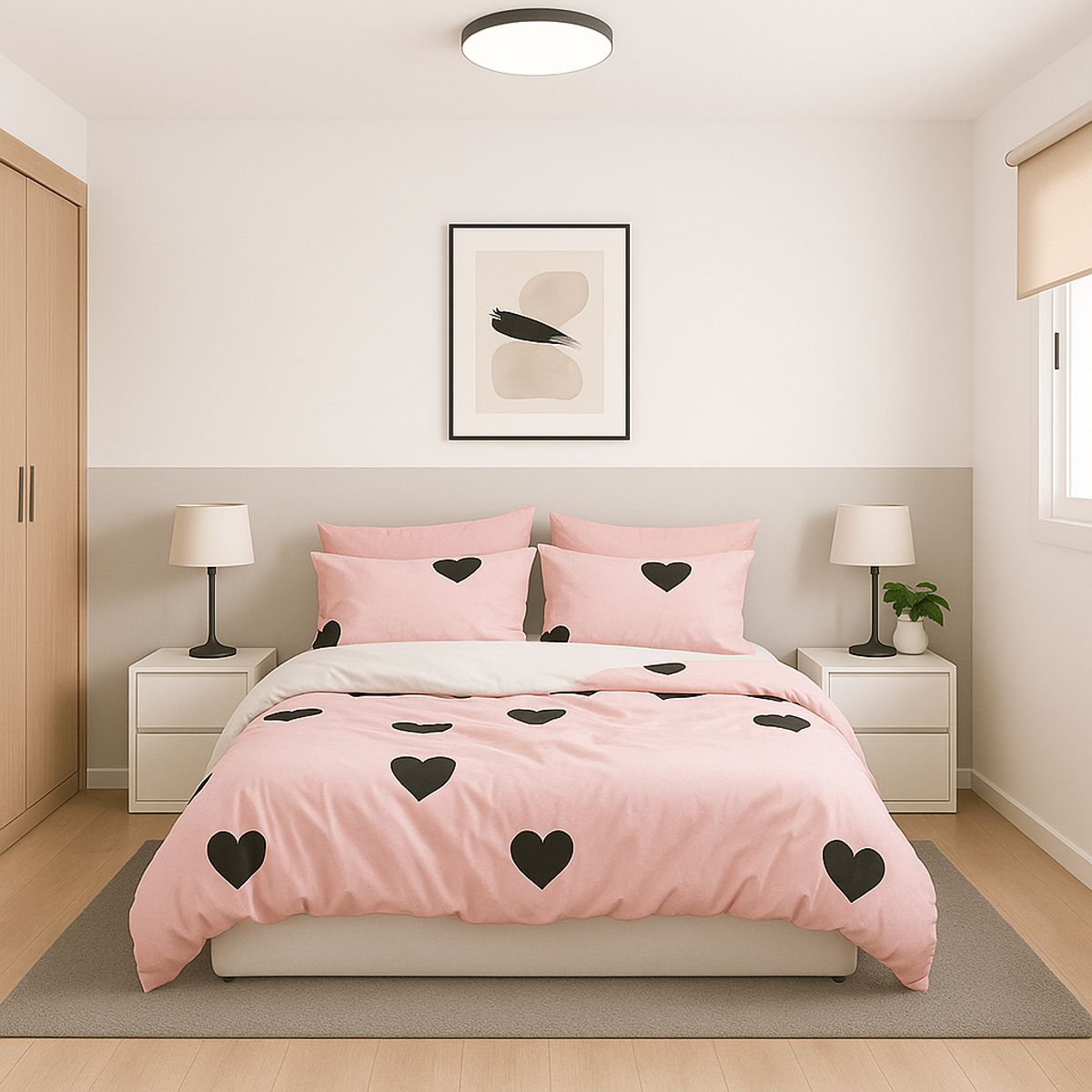 ARMONIA - Set de sábanas King 25 plazas diseño Pink Corazón modelo 636