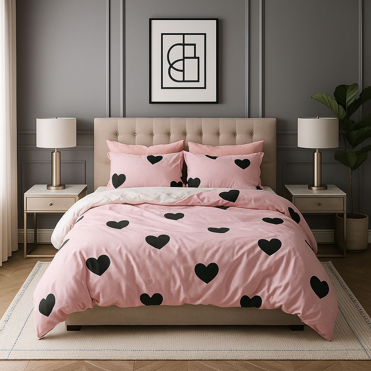 ARMONIA - Ropa de cama King 25 plazas diseño Pink Corazón modelo 636