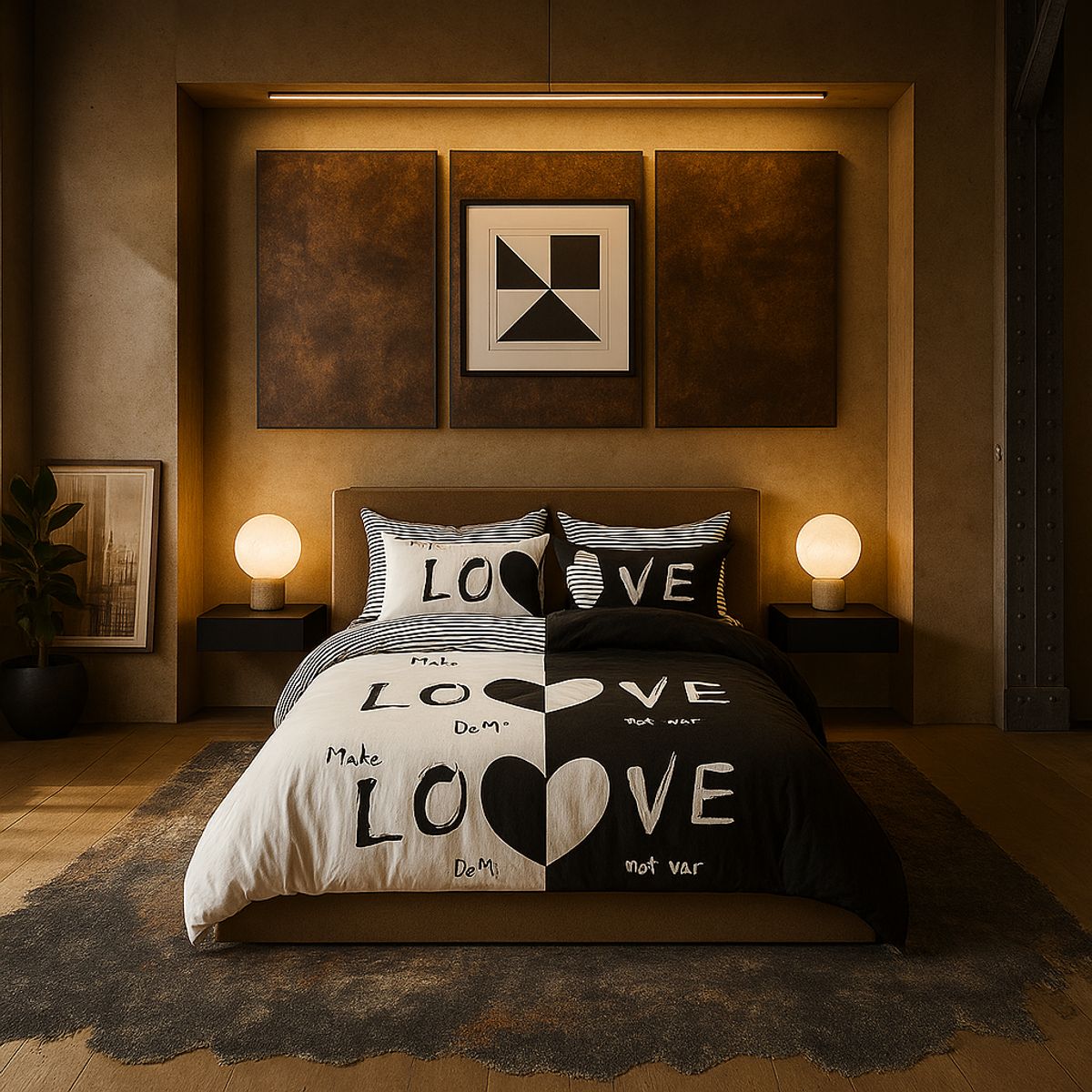 ARMONIA - Juego sabanas 2 plazas Queen diseño Love Black modelo 624