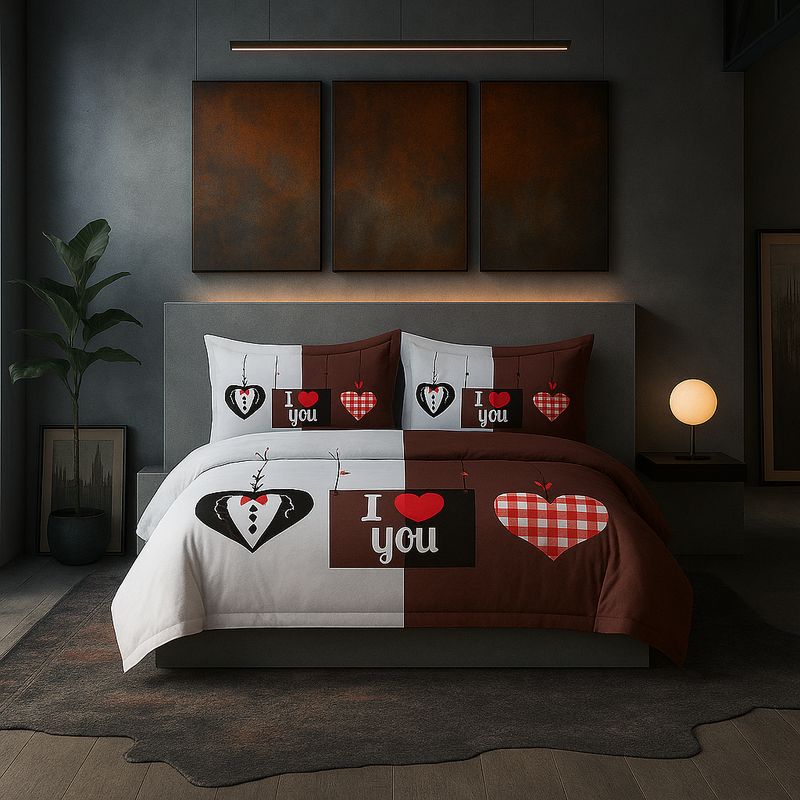 ARMONIA - Set de sábanas cama King de 25 plazas diseño I Love You modelo 625