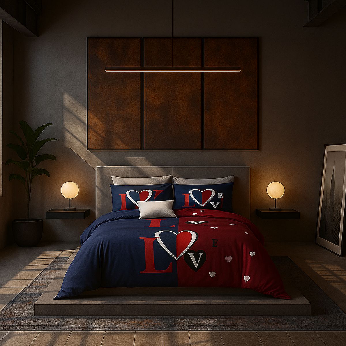 ARMONIA - Juego sabanas 25 plazas King diseño Love Red modelo 627