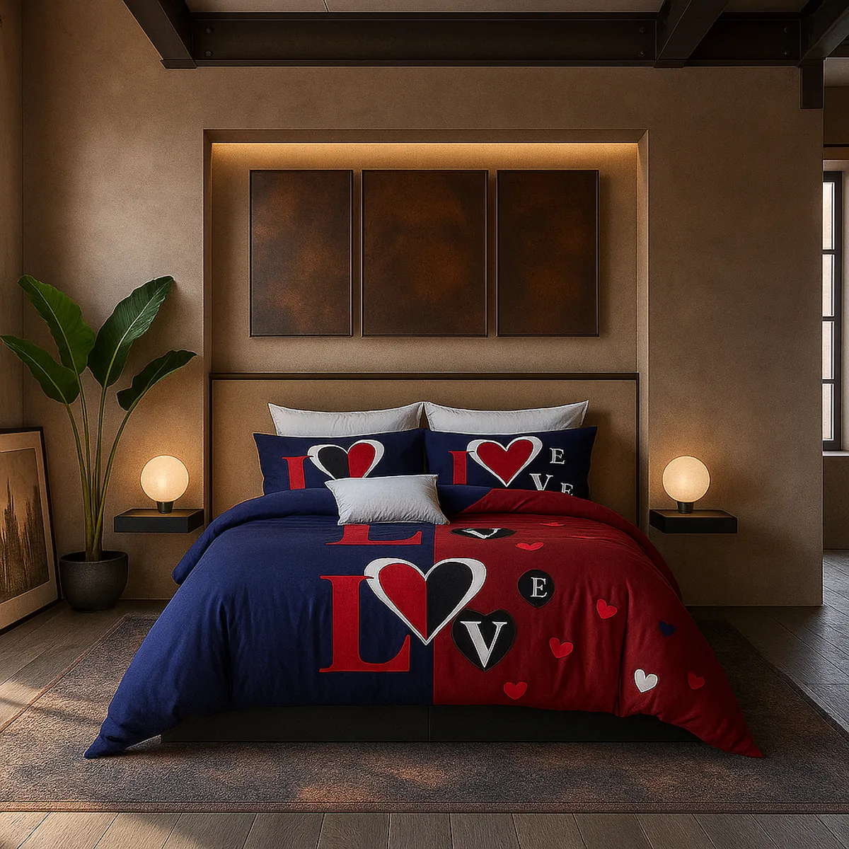 ARMONIA - Juego de cama 25 plazas King diseño Love Red modelo 627