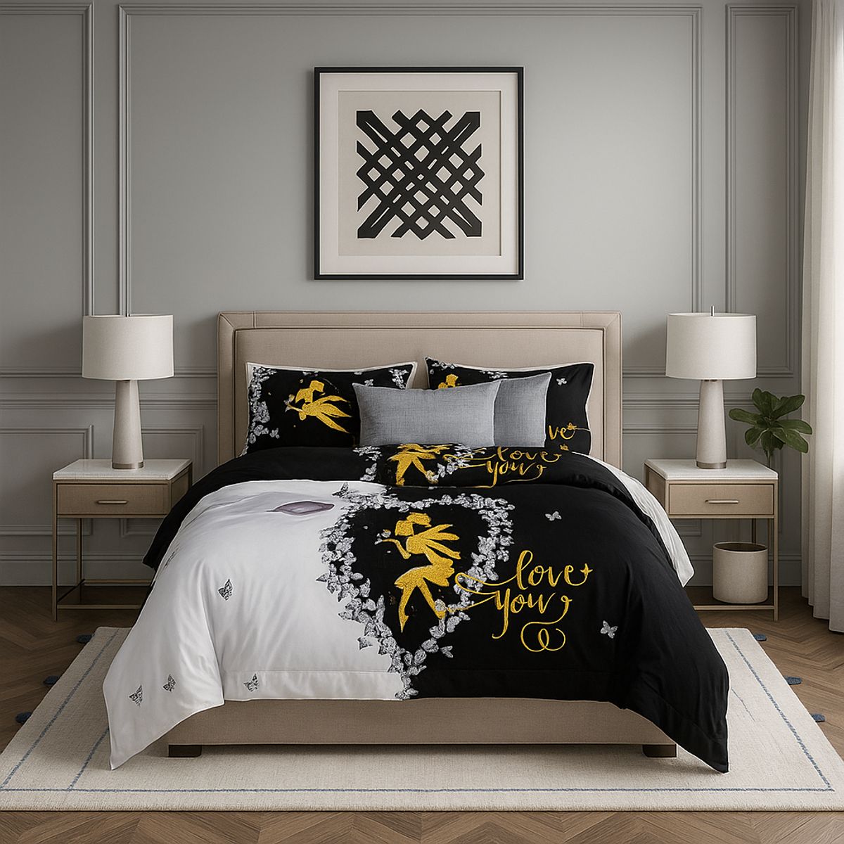 ARMONIA - Juego de cama King 25 plazas diseño Love You modelo 641