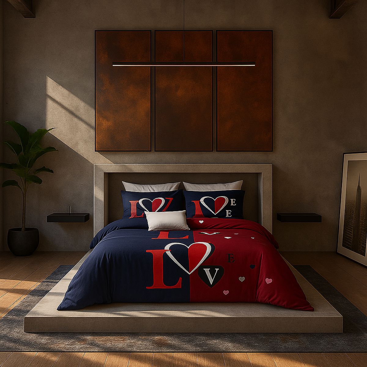 ARMONIA - Juego de sábanas cama Queen de 2 plazas diseño Love Red modelo 627