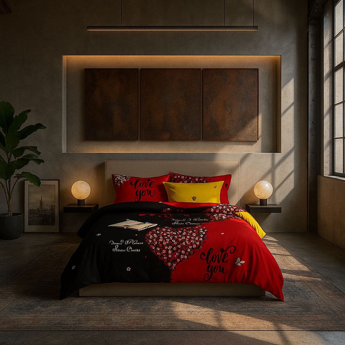 ARMONIA - Juego de cama 2 plazas Queen diseño Corazón Rojo 2 Plazas modelo 620