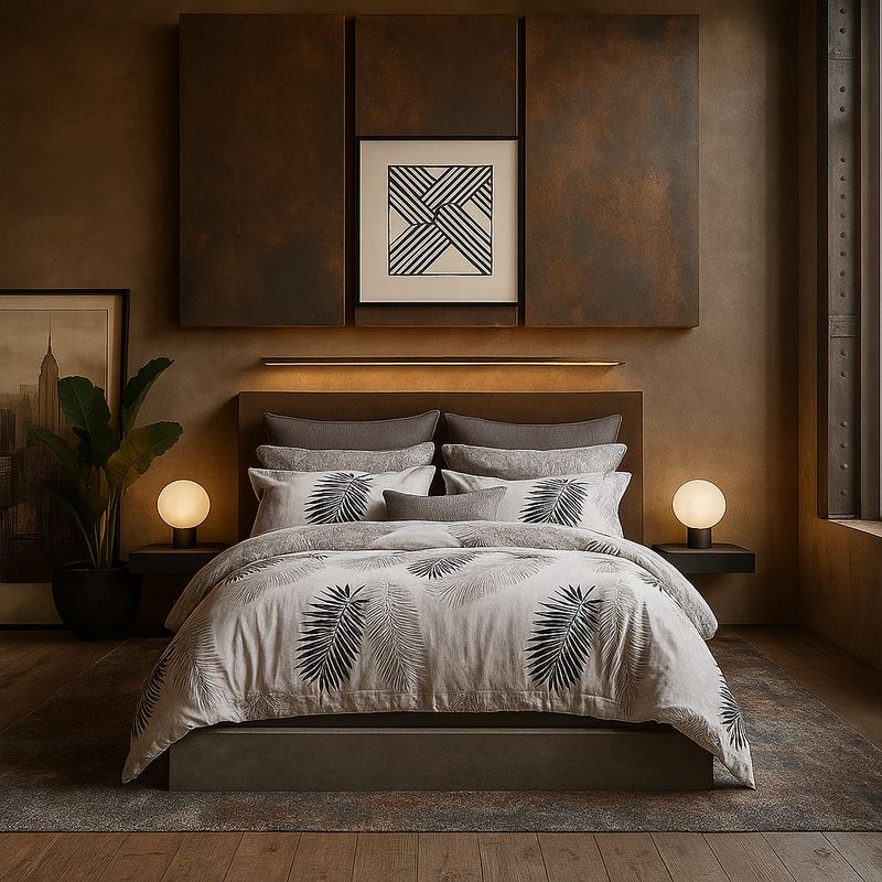 ARMONIA - Ropa de cama King 25 plazas diseño Hojas Gris modelo 642