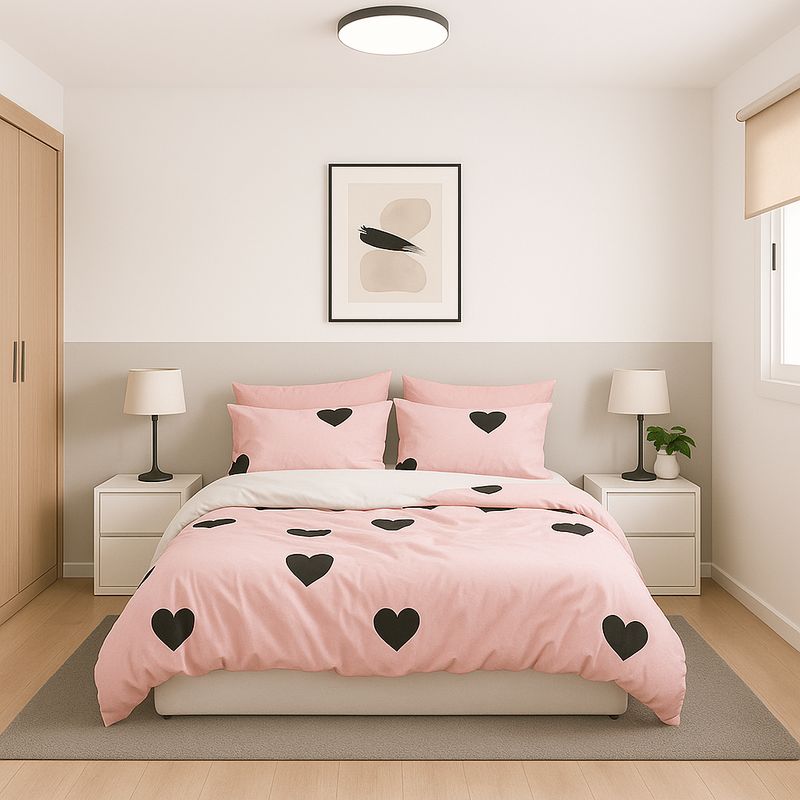 ARMONIA - Set de sábanas Queen 2 plazas diseño Pink Corazon modelo 636