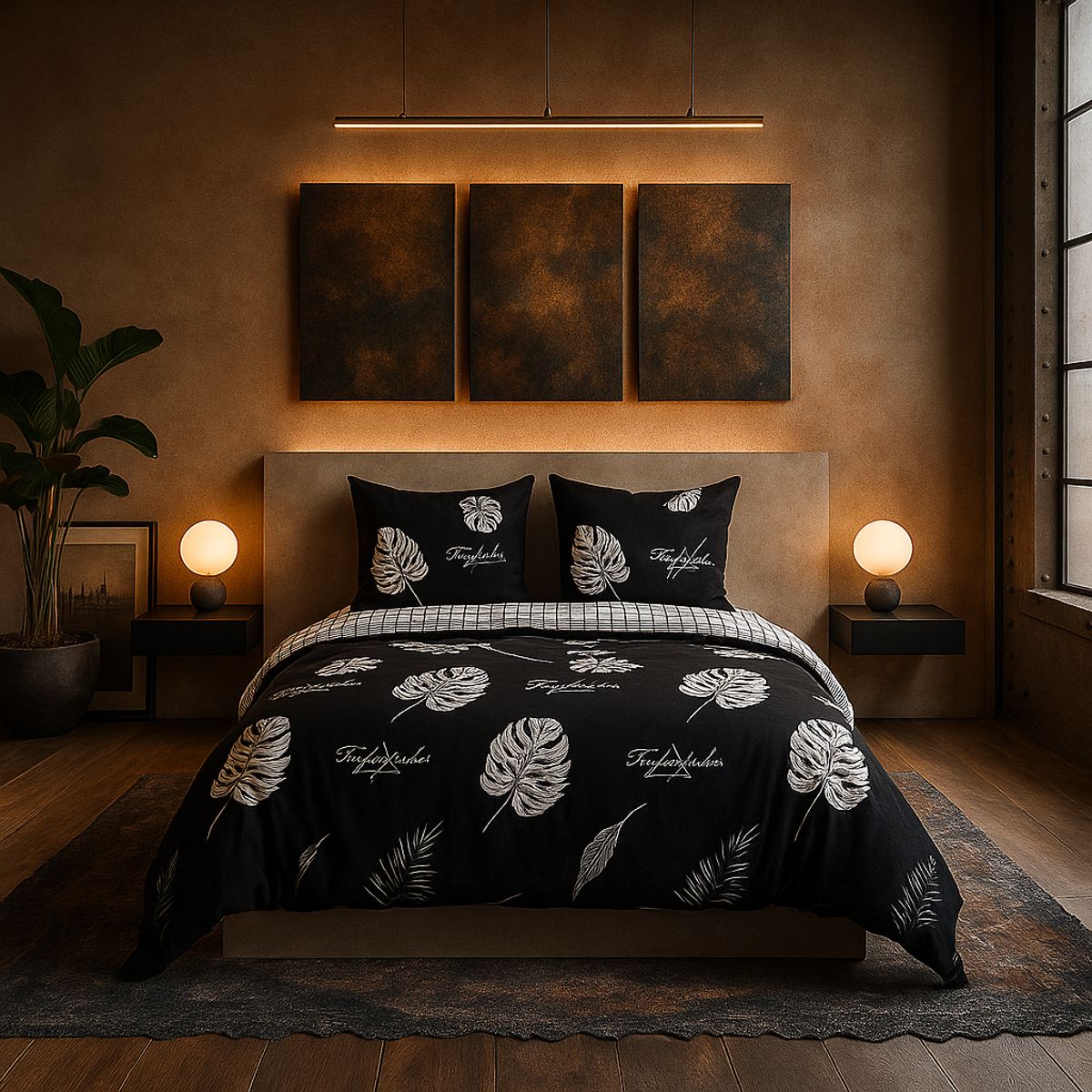 ARMONIA - Juego de cama 2 plazas Queen diseño Hojas modelo 629