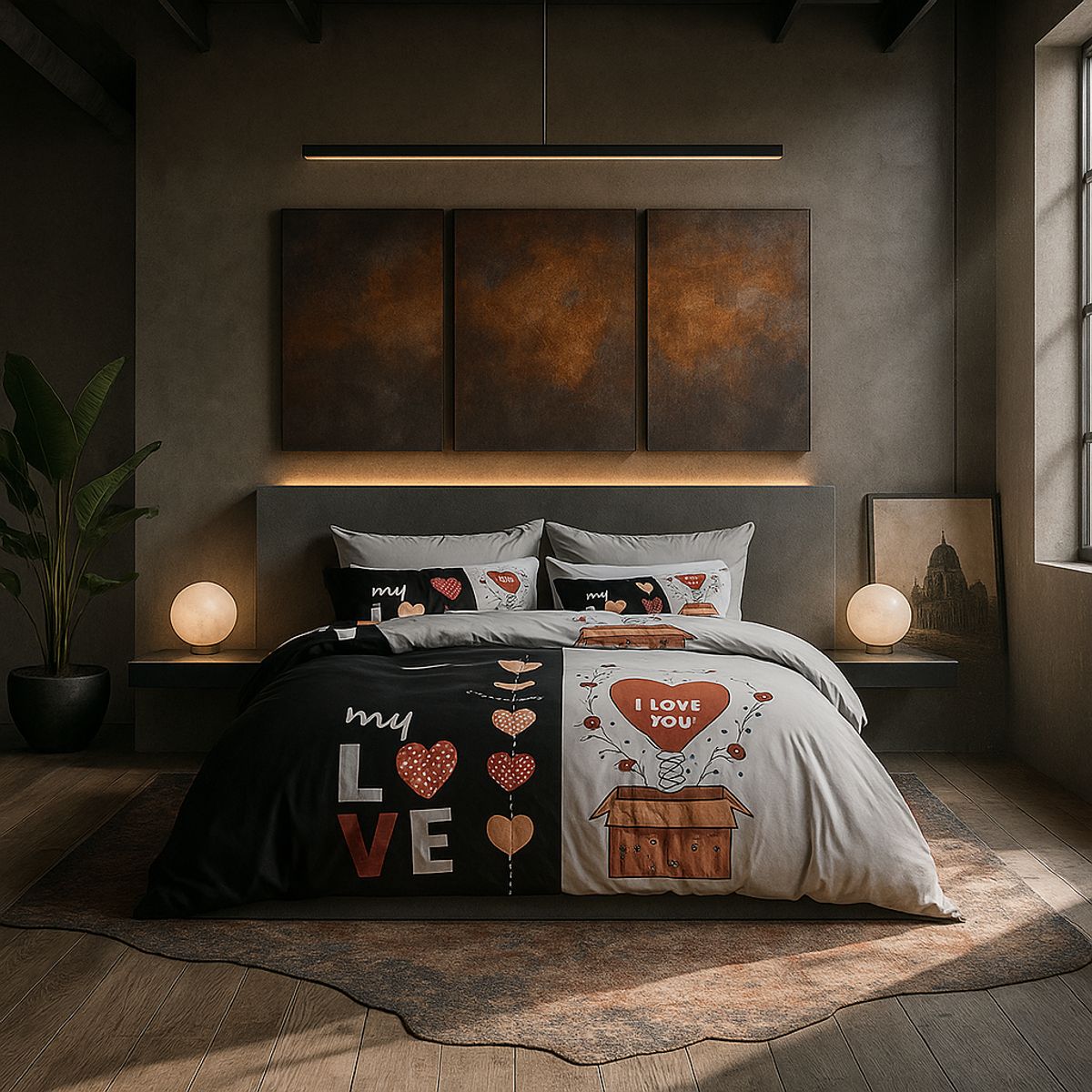 ARMONIA - Ropa de cama Queen para cama de 2 plazas diseño My Love modelo 638