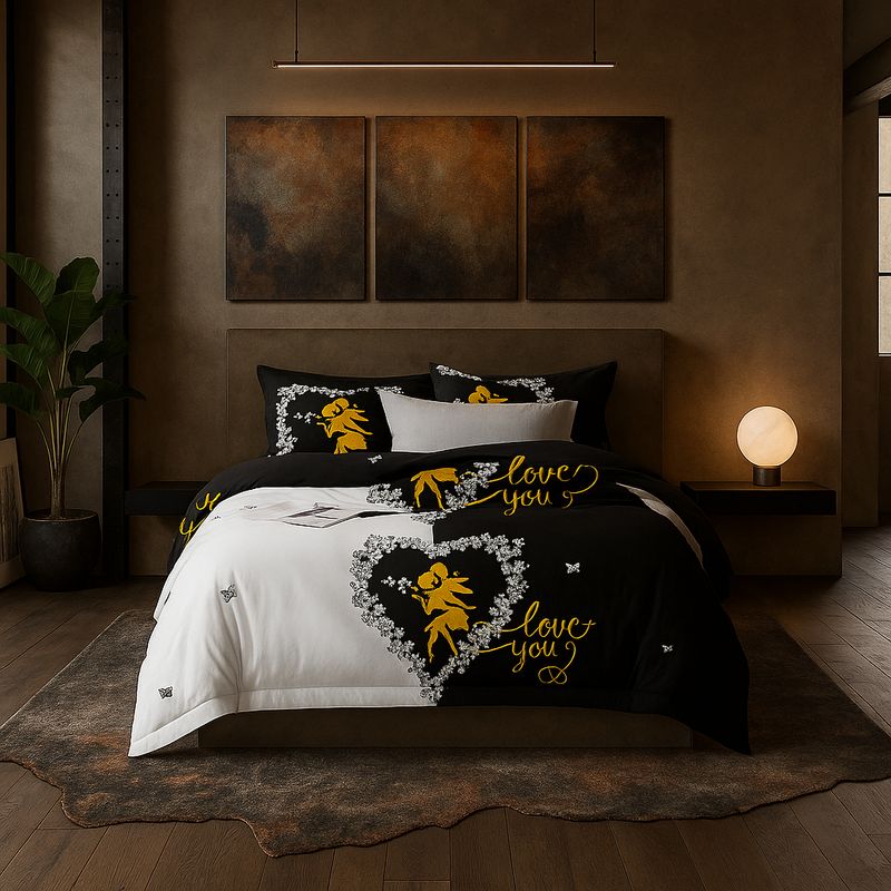 ARMONIA - Juego de cama 2 plazas Queen diseño Love You modelo 641