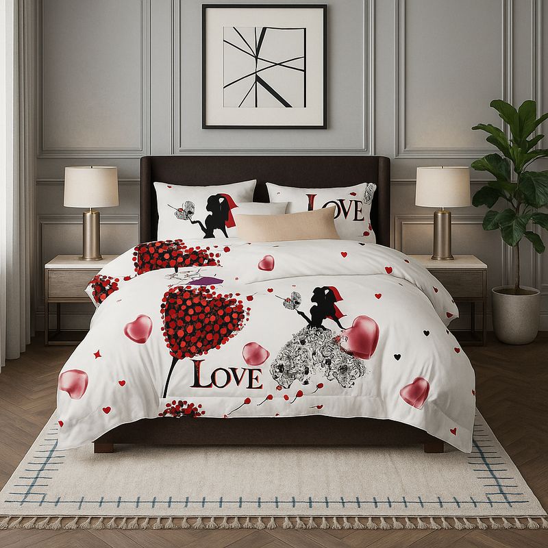 ARMONIA - Ropa de cama Queen 2 plazas diseño Love Corazon modelo 631