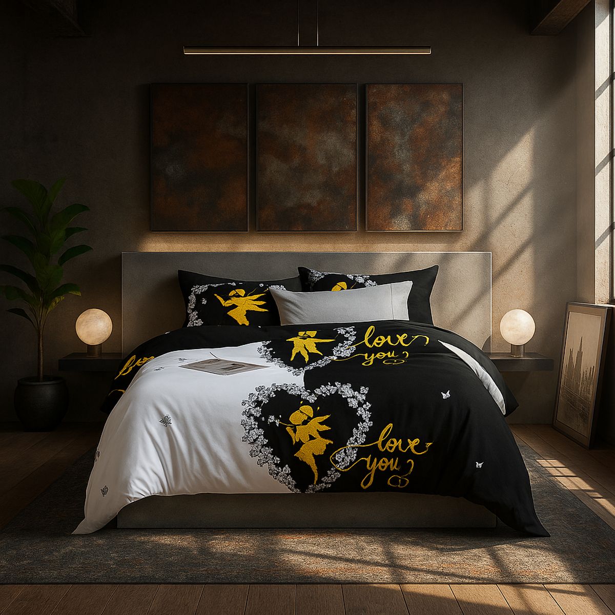 ARMONIA - Juego de cama cama Queen de 2 plazas diseño Love You modelo 641