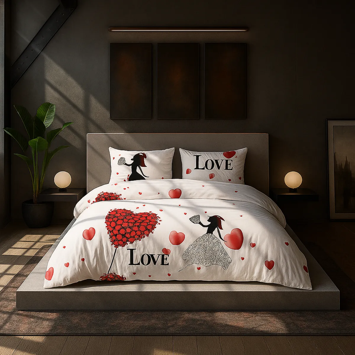 ARMONIA - Ropa de cama cama Queen de 2 plazas diseño Love Corazon modelo 631