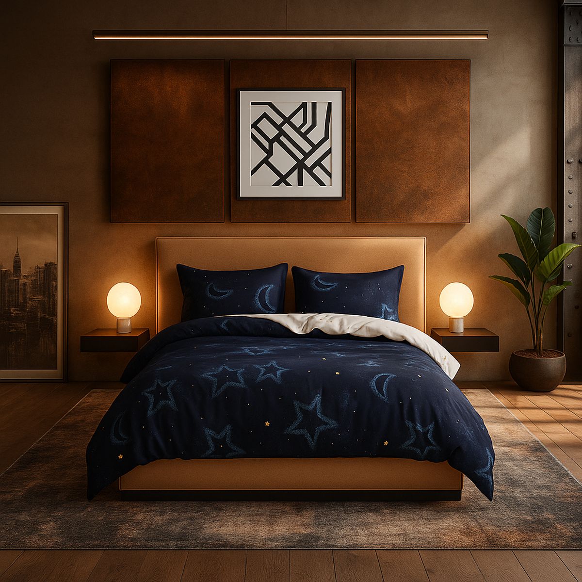 ARMONIA - Ropa de cama 25 plazas King diseño Luna y Estrellas modelo 634