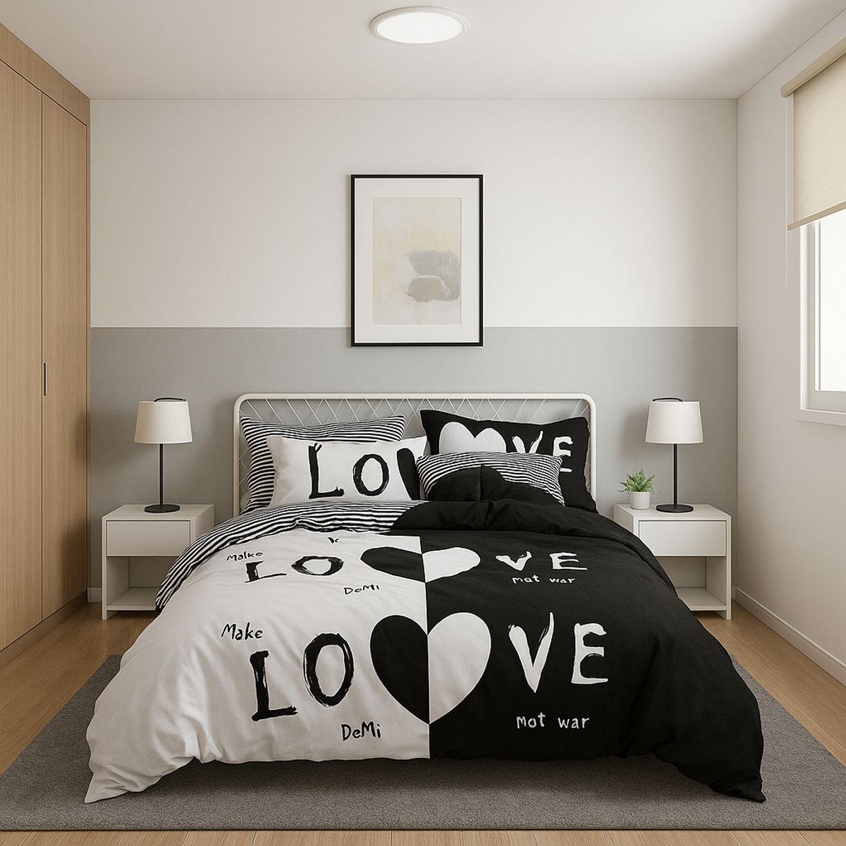 ARMONIA - Juego de sábanas Queen para cama de 2 plazas diseño Love Black 624