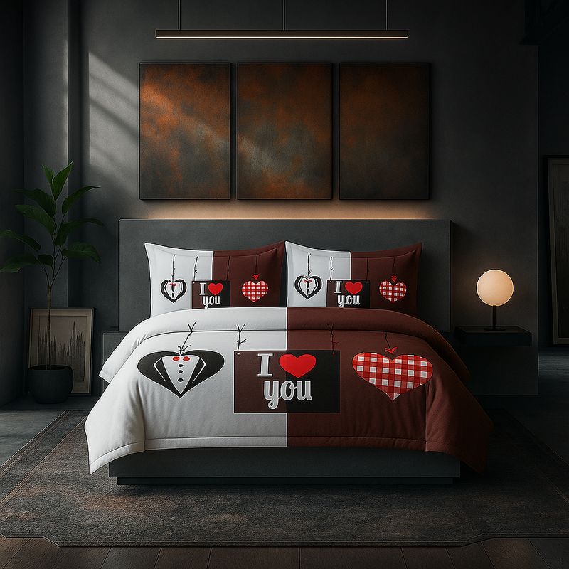 ARMONIA - Juego sabanas cama Queen de 2 plazas diseño I Love You modelo 625