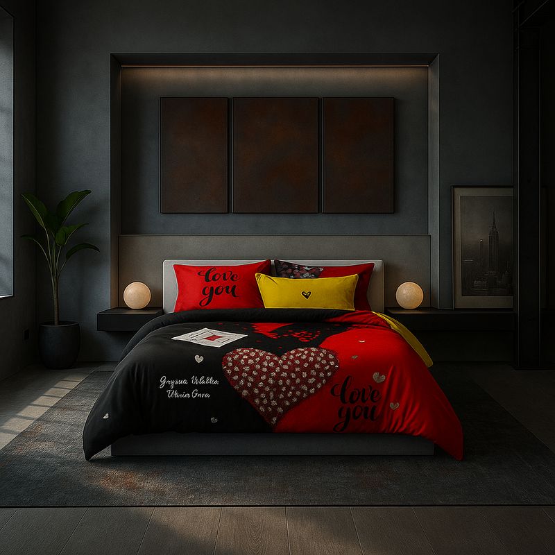 ARMONIA - Ropa de cama King 25 plazas diseño Corazon Rojo modelo 620