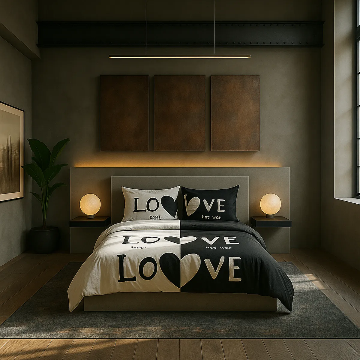 ARMONIA - Set de sábanas 25 plazas King diseño Love Black modelo 624