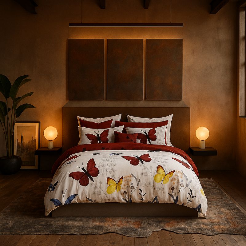 ARMONIA - Juego de sábanas cama Queen de 2 plazas diseño Mariposas Colores 644