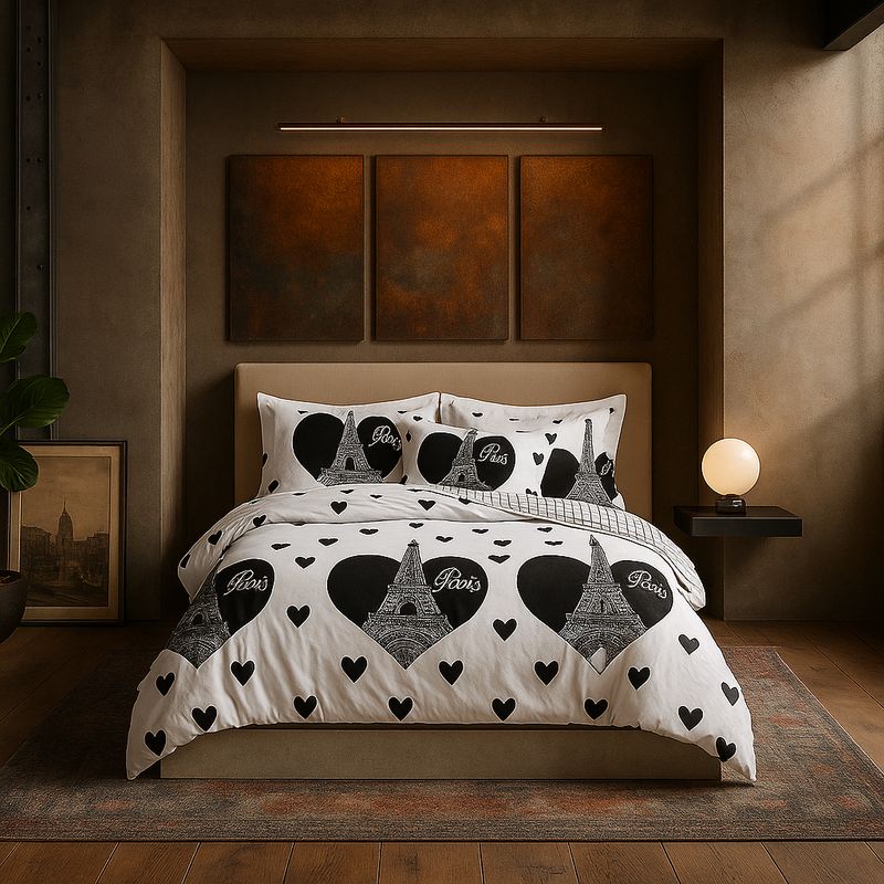 ARMONIA - Set de sábanas cama Queen de 2 plazas diseño Torre Paris modelo 633
