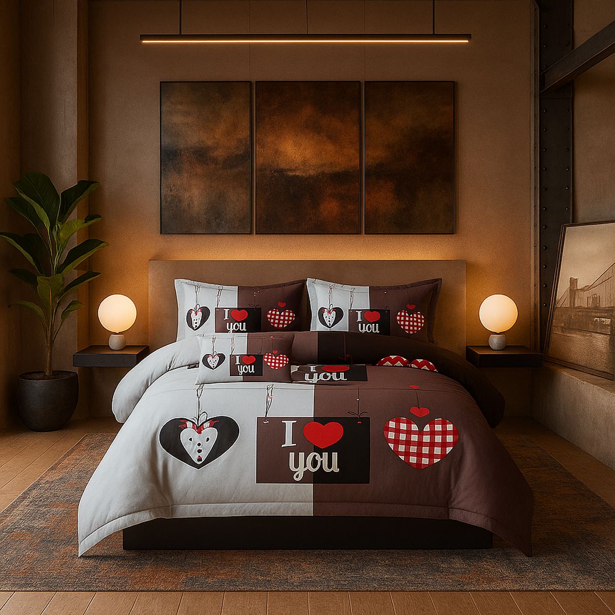 ARMONIA - Juego de cama King 25 plazas diseño I Love You modelo 625