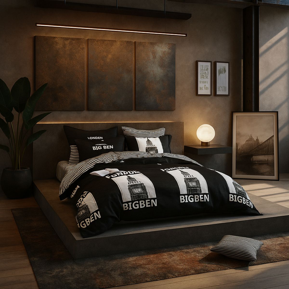 ARMONIA - Juego de cama 2 plazas Queen diseño London Big Ben modelo 628