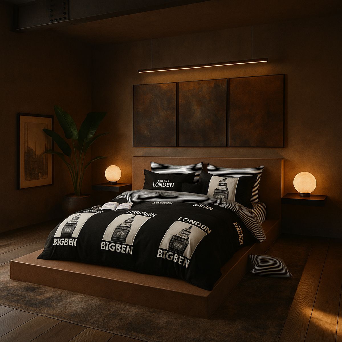 ARMONIA - Juego sabanas cama Queen de 2 plazas diseño London Big Ben modelo 628