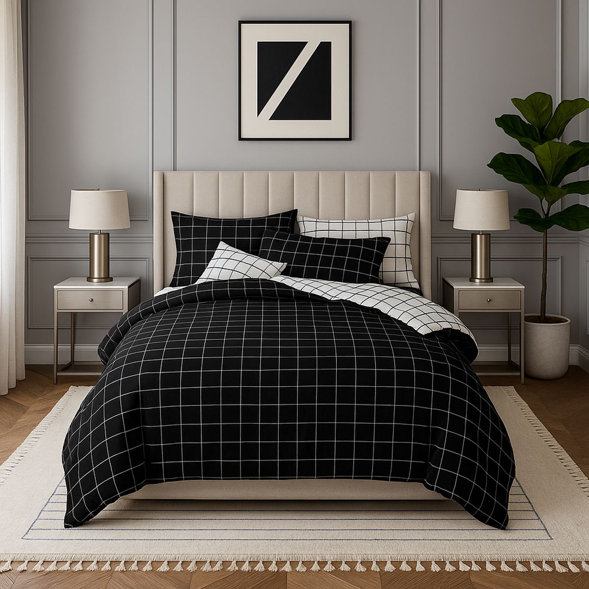 ARMONIA - Juego de cama King 25 plazas diseño Queen Cuadrícula modelo 623