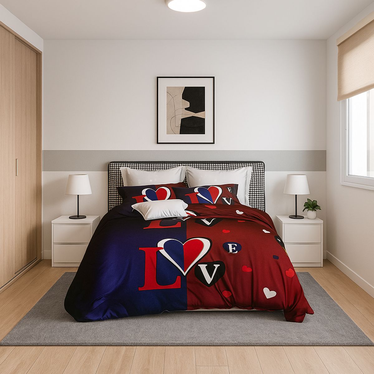 ARMONIA - Ropa de cama 25 plazas King diseño Love Red modelo 627