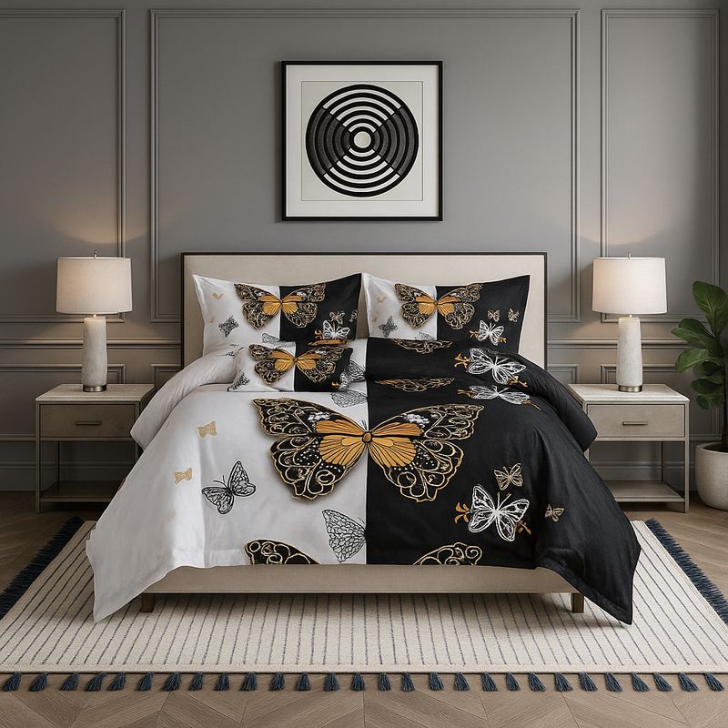 ARMONIA - Juego de cama King 25 plazas diseño Queen Mariposas modelo 639