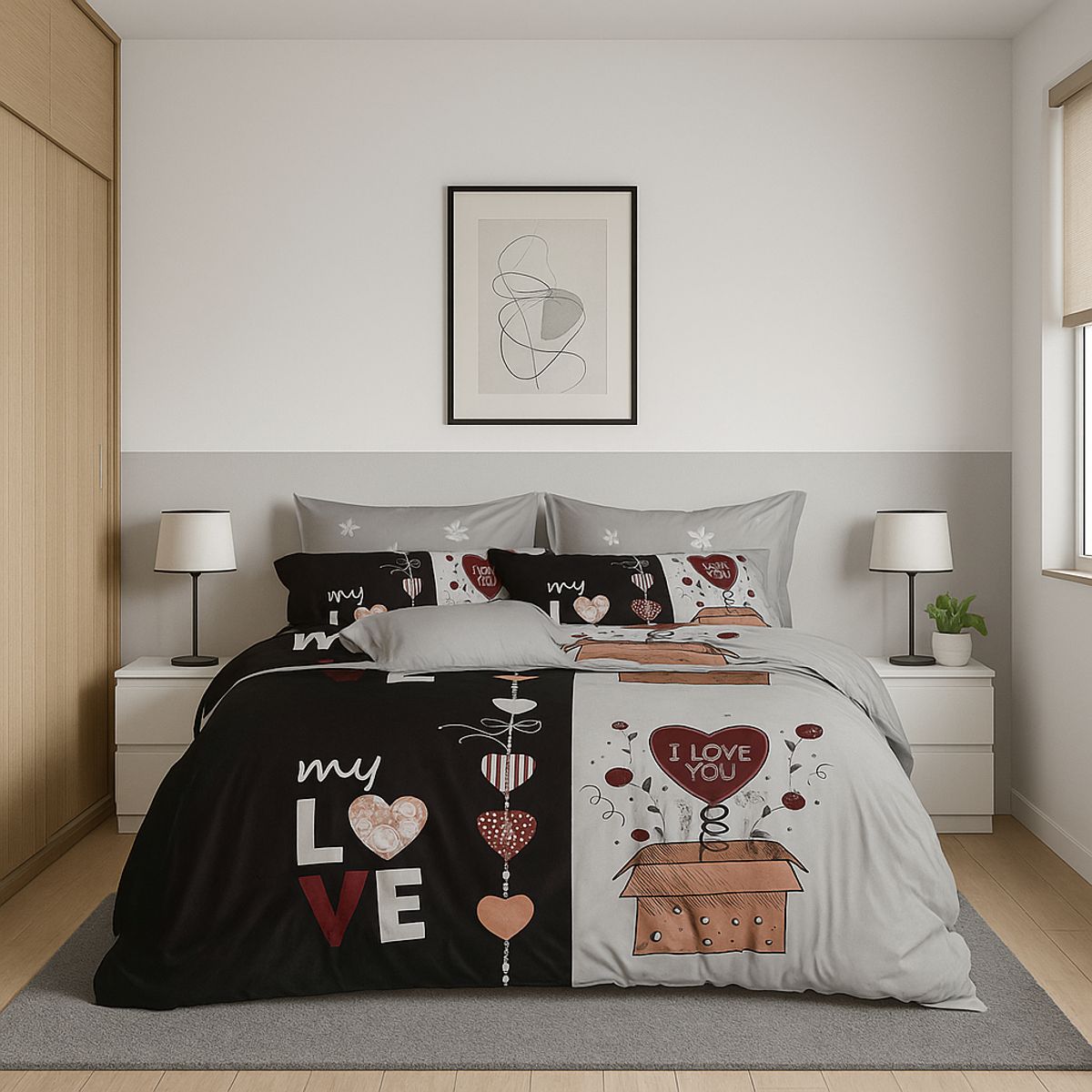 ARMONIA - Juego sabanas Queen 2 plazas diseño My Love modelo 638