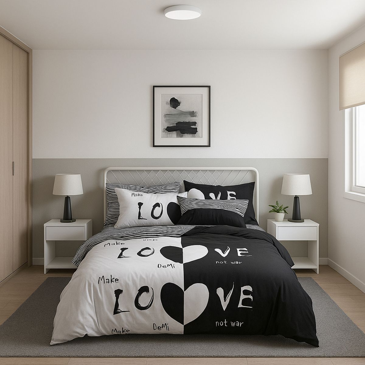 ARMONIA - Set de sábanas King 25 plazas diseño Love Black modelo 624