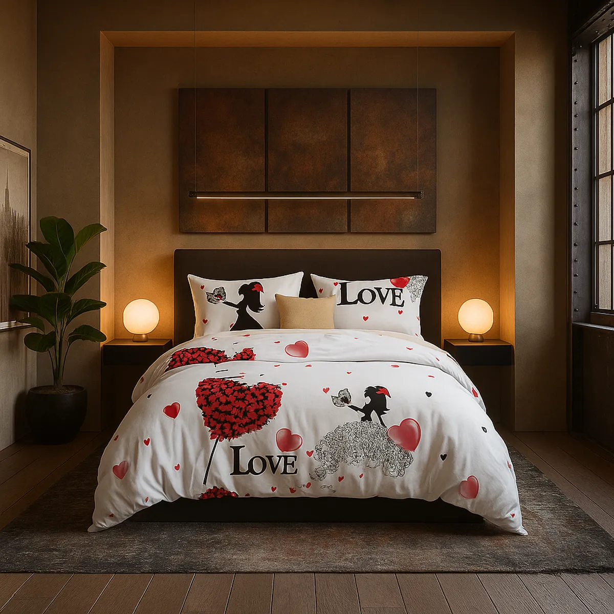 ARMONIA - Juego de sábanas 2 plazas Queen diseño Love Corazon modelo 631