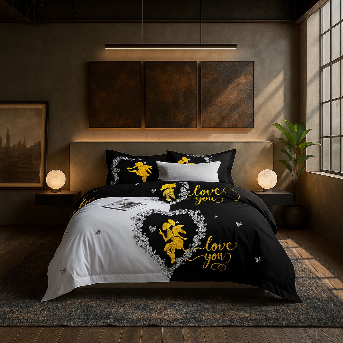 ARMONIA - Juego sabanas cama King de 25 plazas diseño Love You modelo 641