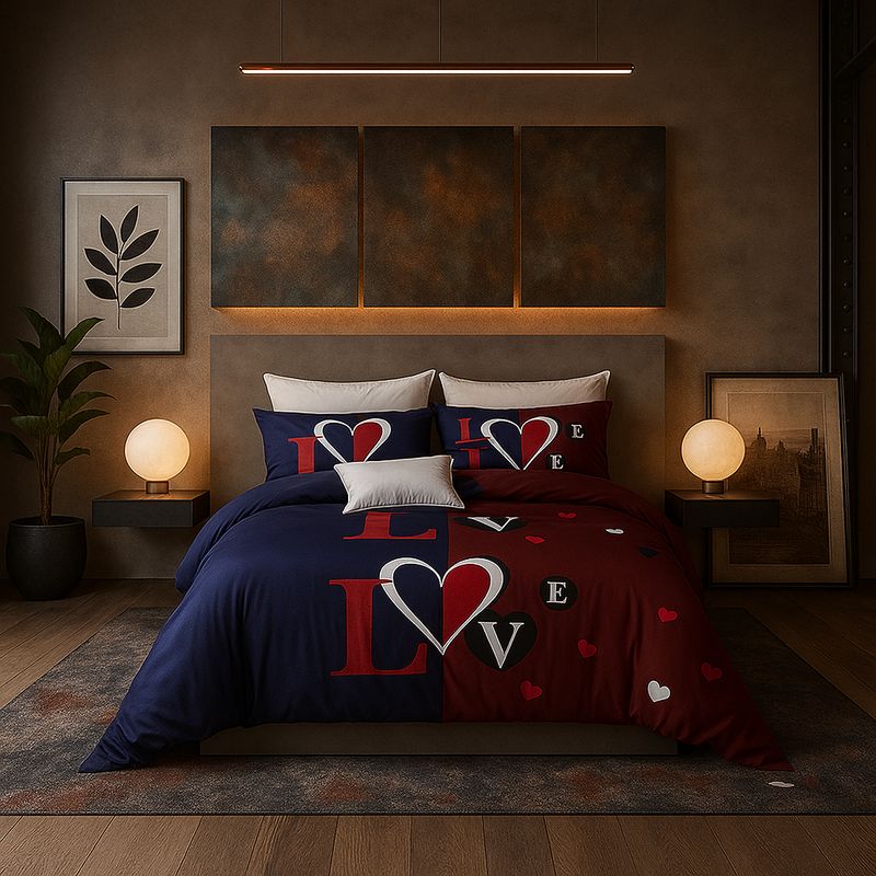 ARMONIA - Juego sabanas cama King de 25 plazas diseño Love Red modelo 627