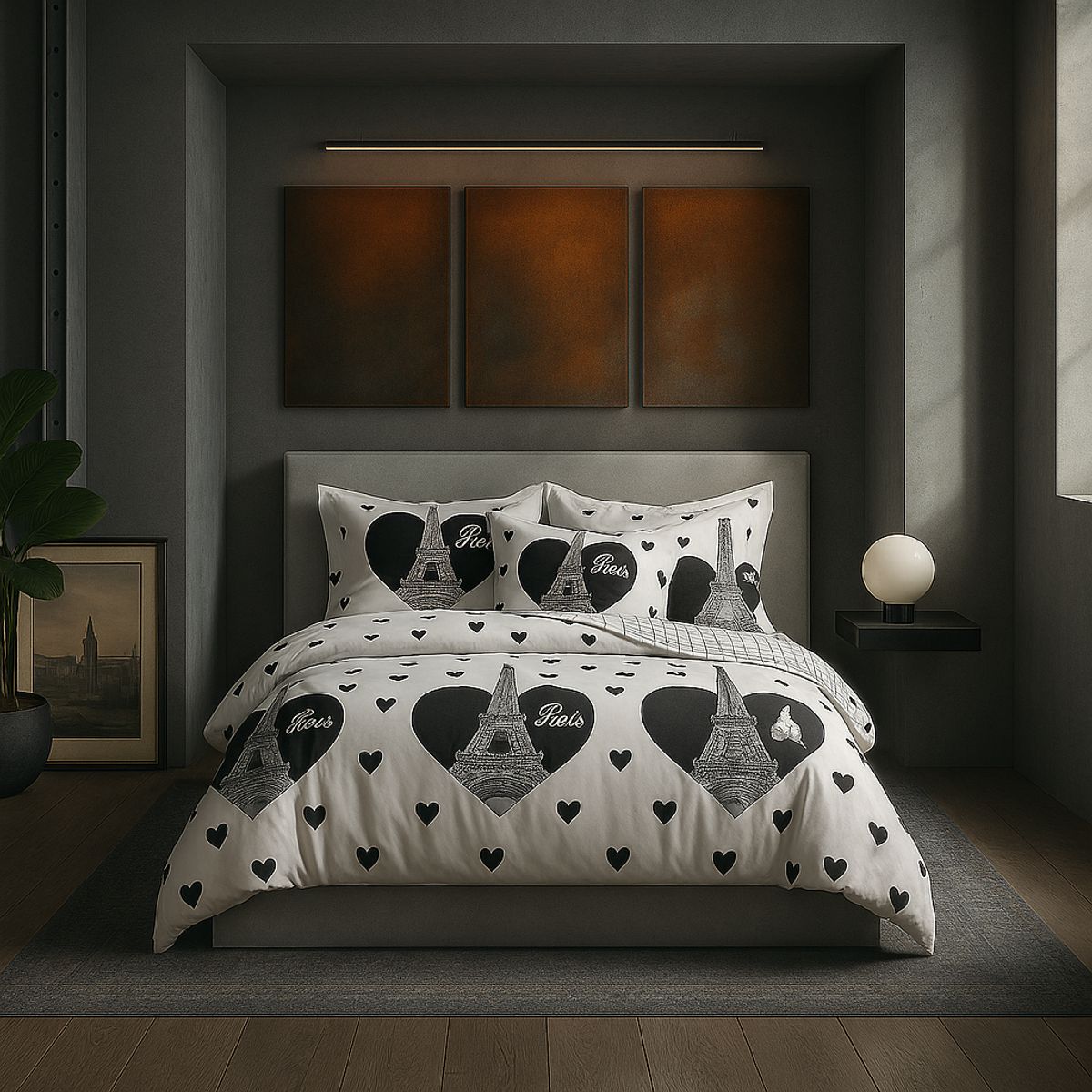 ARMONIA - Juego de cama cama Queen de 2 plazas diseño Torre Paris modelo 633