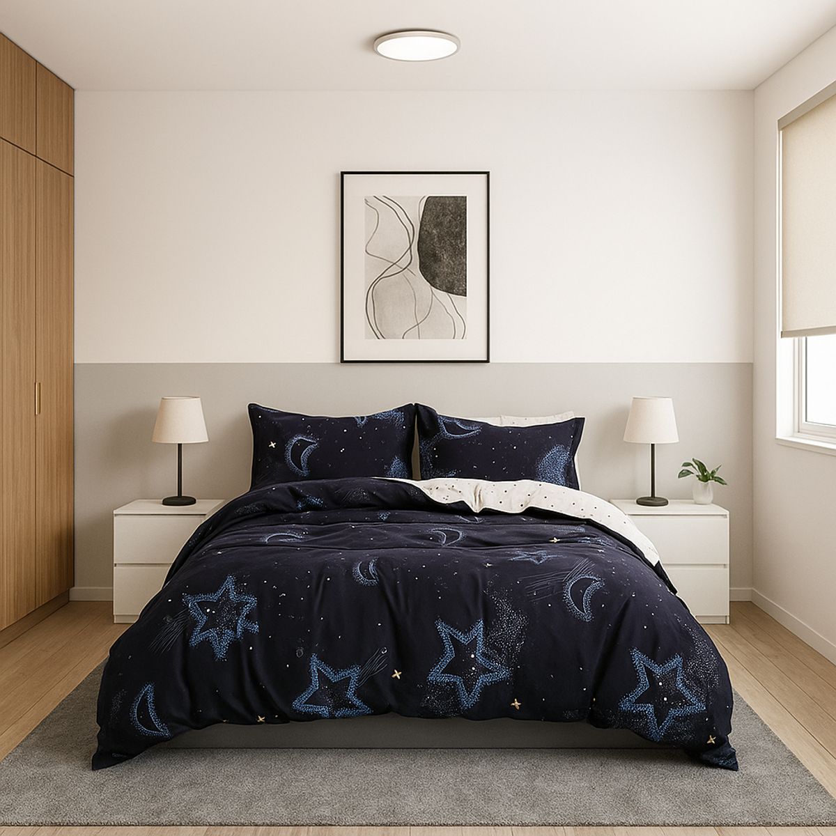 ARMONIA - Juego sabanas Queen 2 plazas diseño Luna Y Estrellas modelo 634