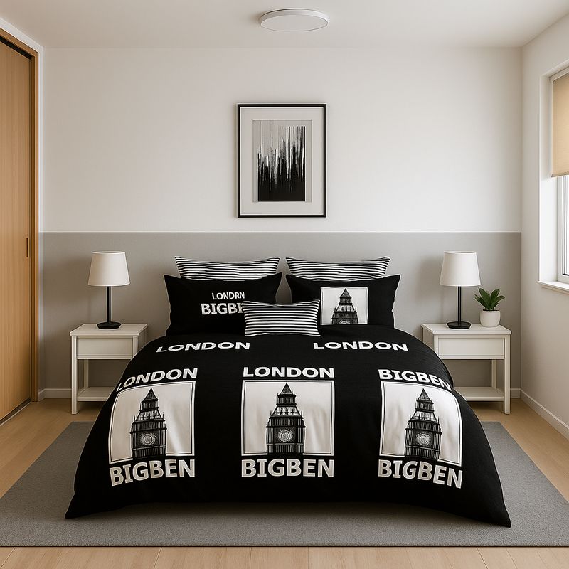 ARMONIA - Set de sábanas King 25 plazas diseño London Big Ben modelo 628