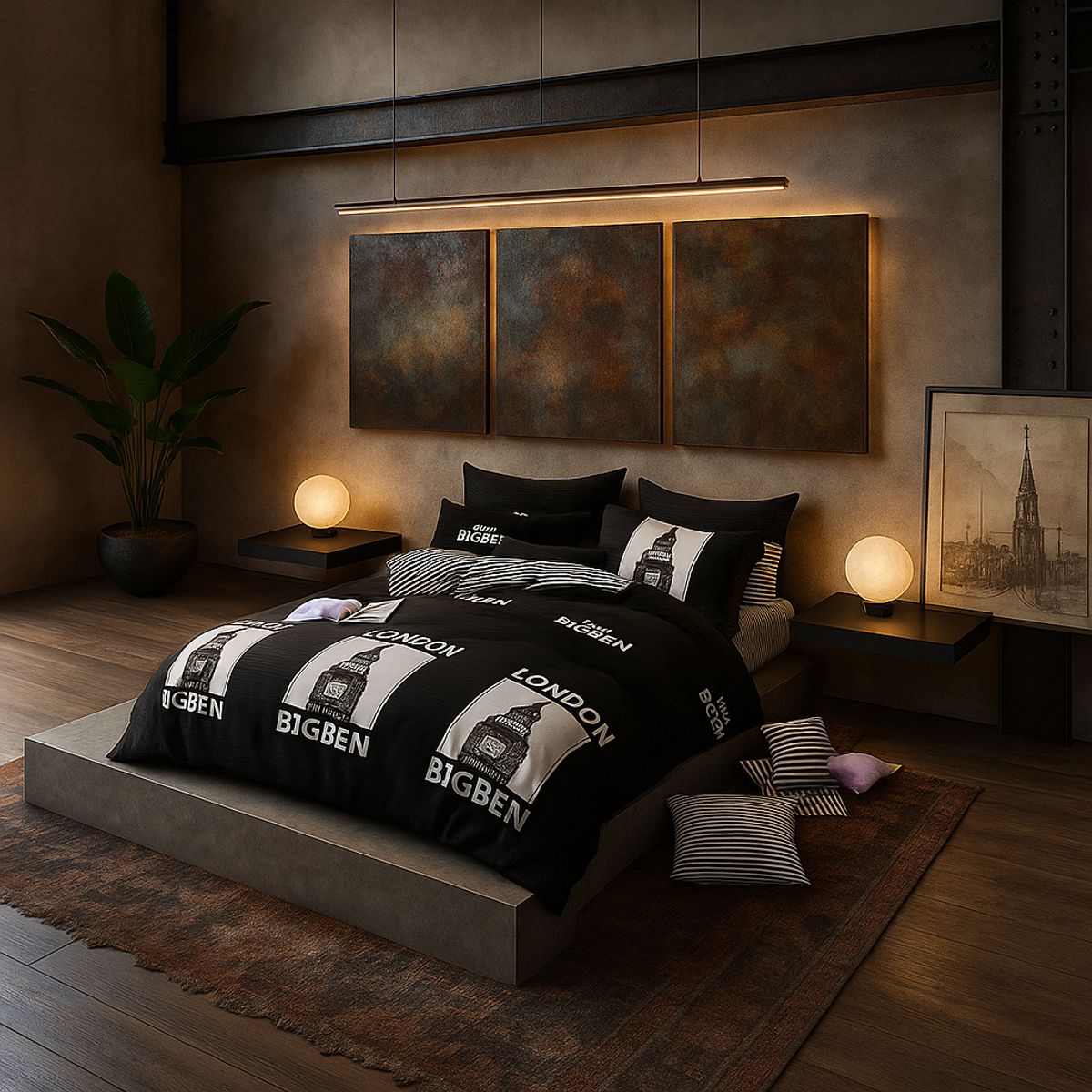 ARMONIA - Juego sabanas 25 plazas King diseño London Big Ben modelo 628