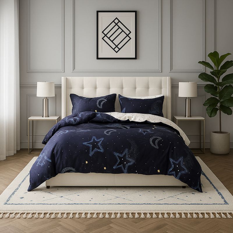 ARMONIA - Juego de cama Queen 2 plazas diseño Luna Y Estrellas modelo 634