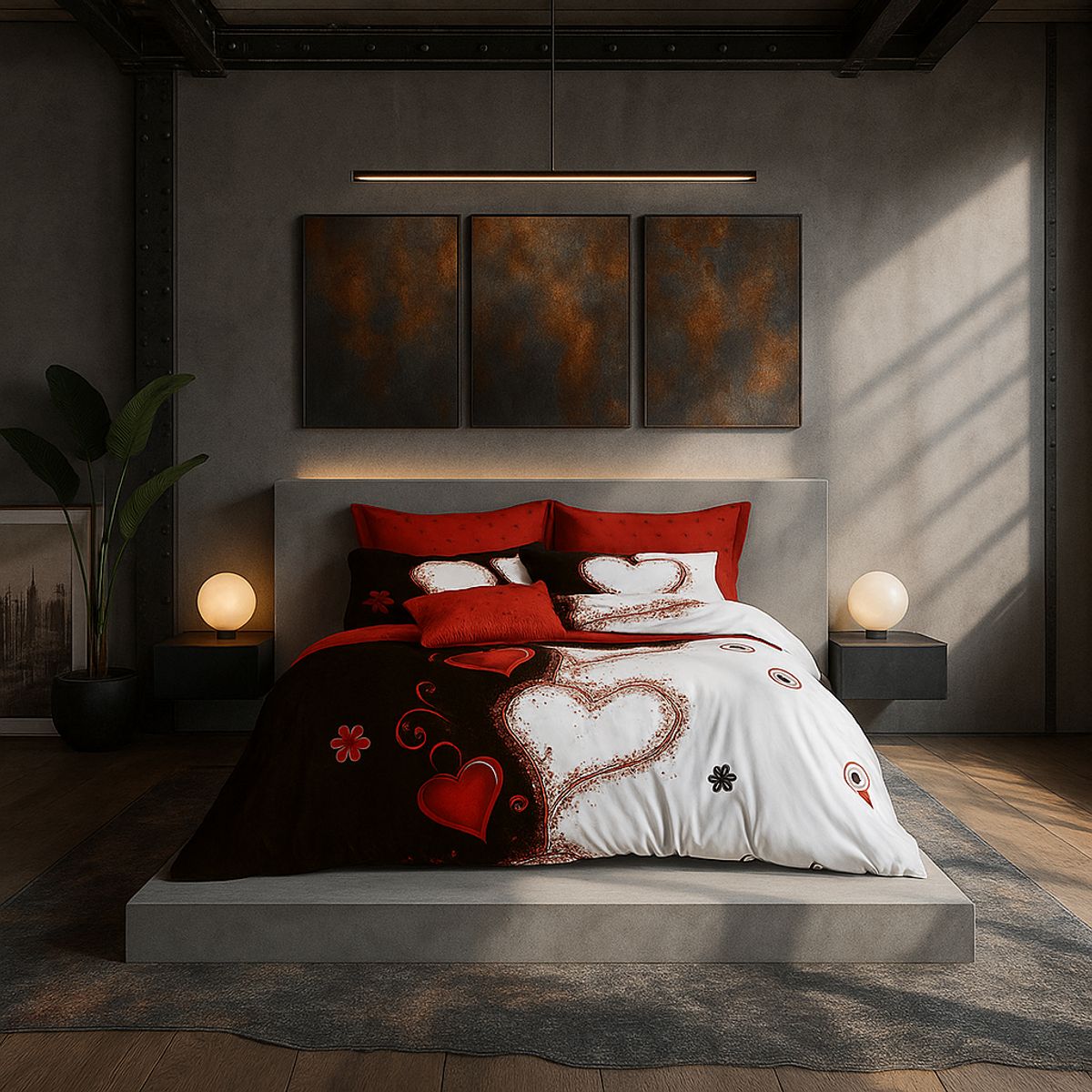 ARMONIA - Ropa de cama Queen 2 plazas diseño Corazones modelo 635