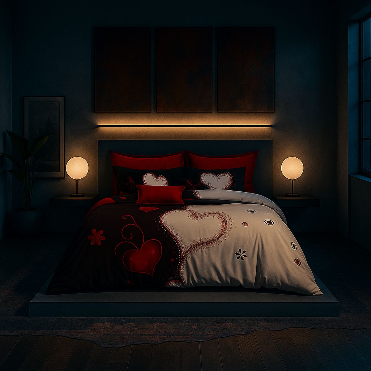 ARMONIA - Juego de cama 2 plazas Queen diseño Corazones modelo 635