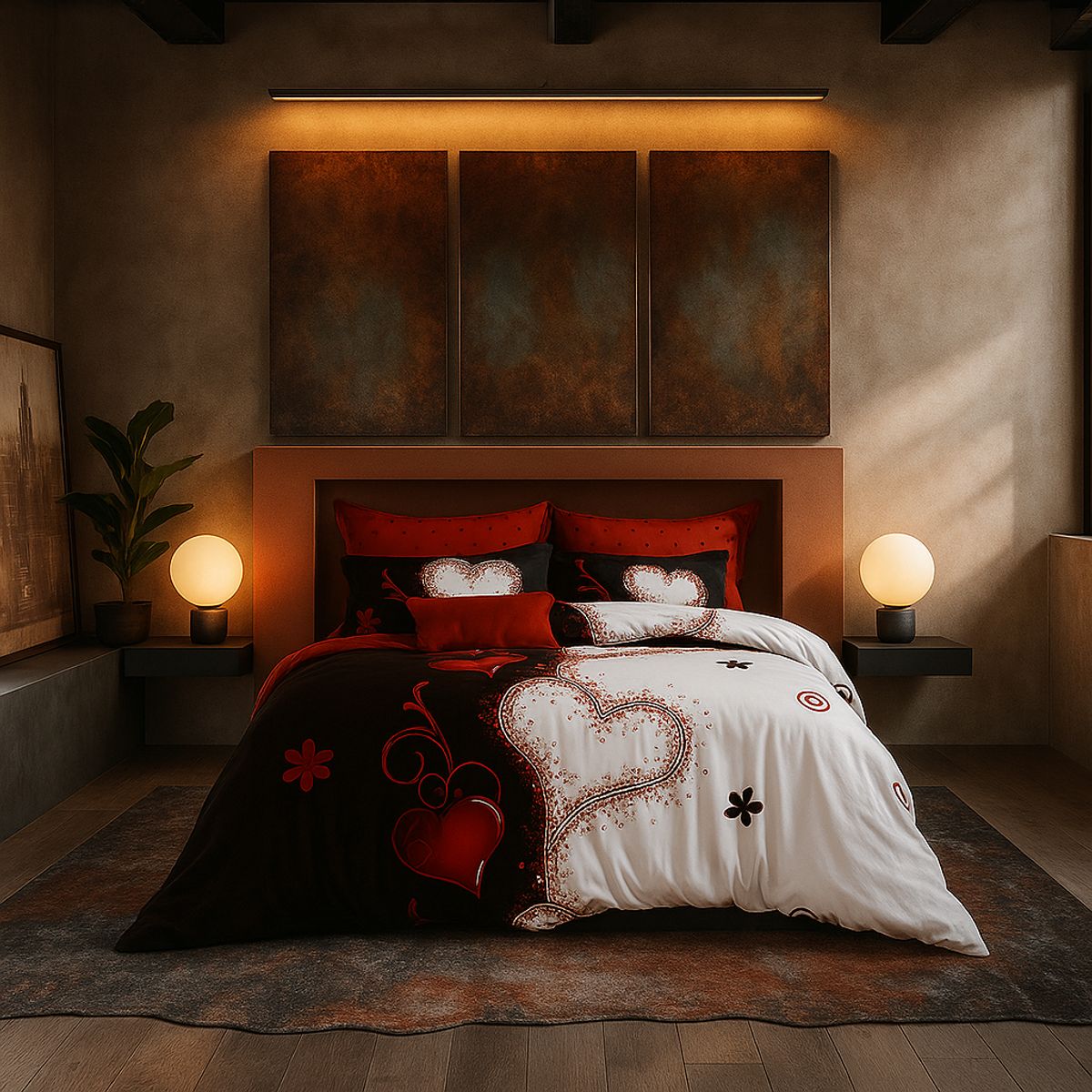 ARMONIA - Juego de sábanas cama Queen de 2 plazas diseño Corazones modelo 635