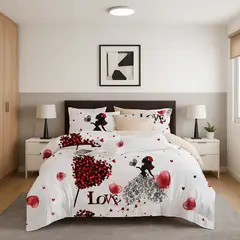 ARMONIA - Juego de sábanas King 25 plazas diseño Love Corazón modelo 631