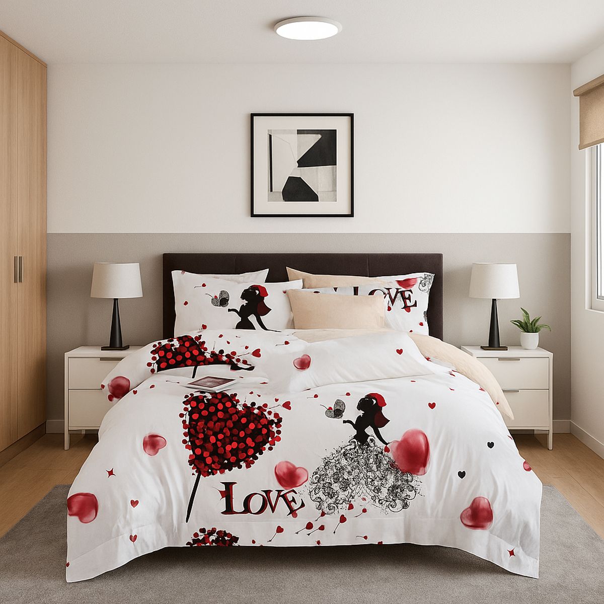 ARMONIA - Juego de sábanas 25 plazas King diseño Love Corazón modelo 631